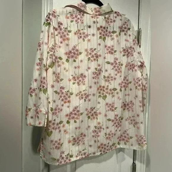 Alfred Dunner Floral Striped 3/4 Sleeve Collared Button Down Semi Sheer Size 14 - Picture 12 of 14